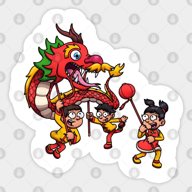 Kids Performing A Dragon Dance Sticker by TheMaskedTooner